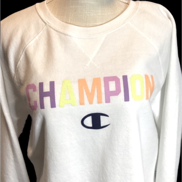 VTG Champion L Authentic Athleticwear Logo Crew Pullover Sweatshirt White EUC - Picture 2 of 16